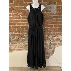 Soft Surroundings Black Beaded Collar Sleeveless Maxi Dress